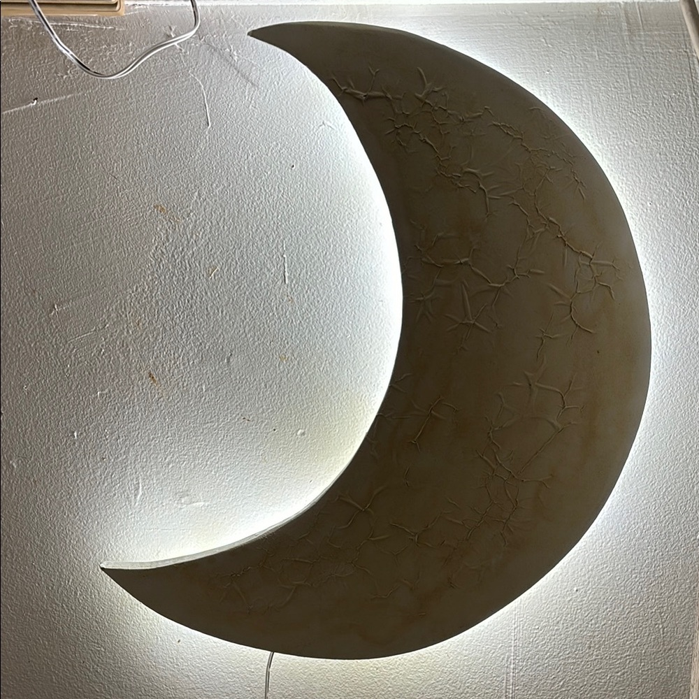 Crescent Moon glow deco Wall Decor - texturized glowing wall art LED handmade